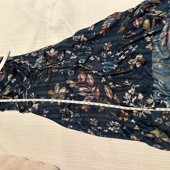 Adelyn Rae Navy Blue Floral Print Ruffled One-Shoulder Dress - Picture 4 of 7